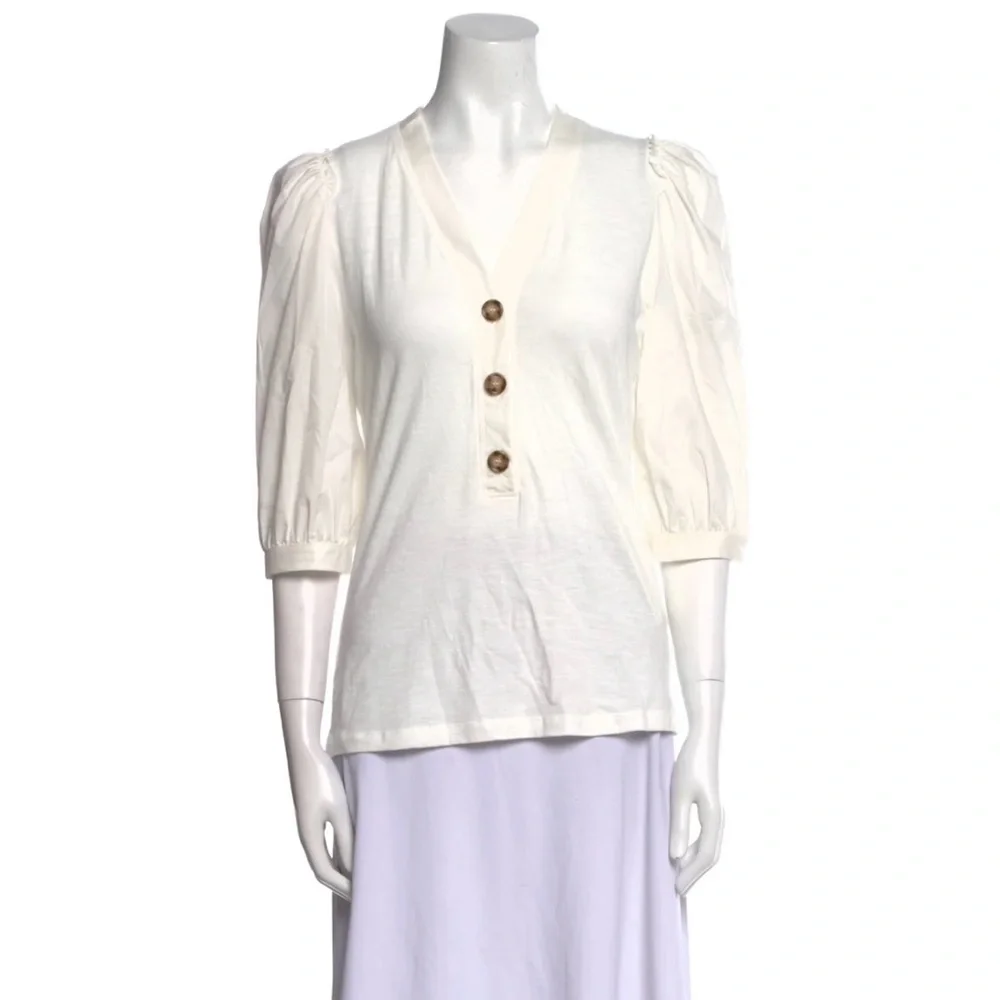 Chic Ivory Button-Front Blouse - Picture 1 of 5
